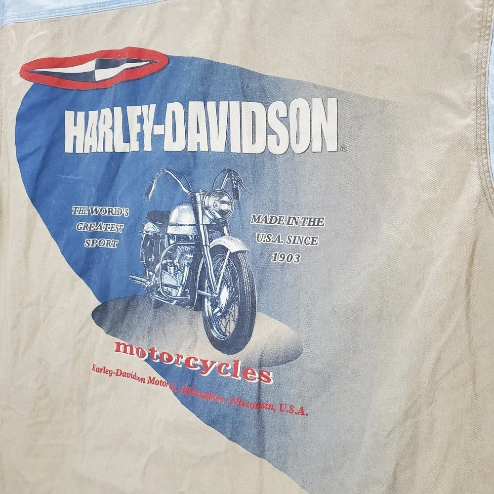 VINTAGE Harley Davidson Men Button Up Shirt XL Denim‎ Biker Blues Graphic